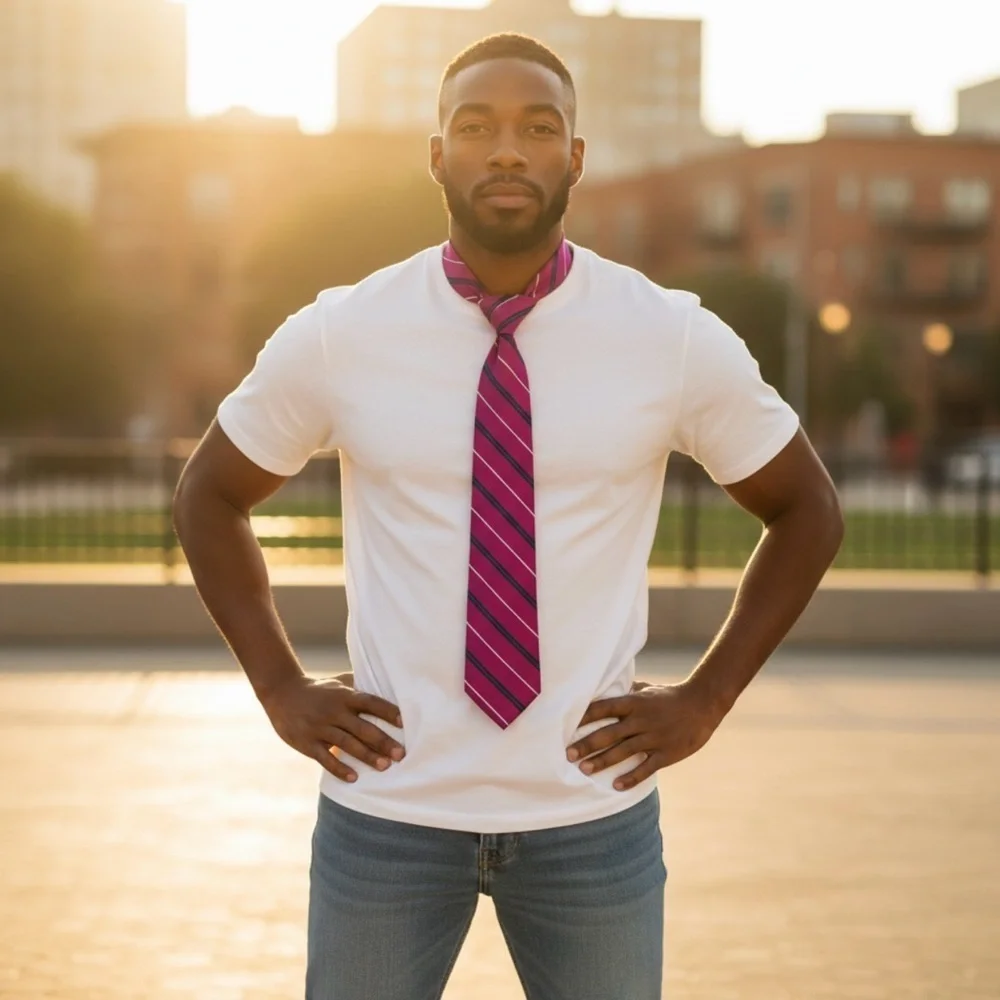 Lauren Ralph Lauren Magenta and Navy Striped Tie